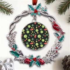 Watermelon Berries Patterns Pattern Metal X mas Wreath Holly Leaf Ornament by uniart180623