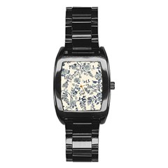 Vintage Background Blue Roses Rose Pattern Retro Stainless Steel Barrel Watch by uniart180623