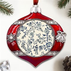 Vintage Background Blue Roses Rose Pattern Retro Metal Snowflake And Bell Red Ornament