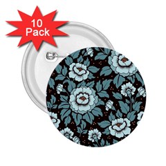 Vintage Floral Pattern Blue Damask Pattern Blue Vintage 2 25  Buttons (10 Pack)  by uniart180623