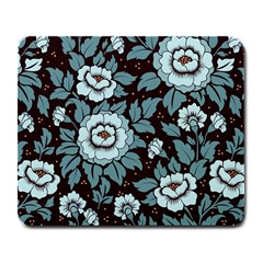 Vintage Floral Pattern Blue Damask Pattern Blue Vintage Large Mousepad by uniart180623