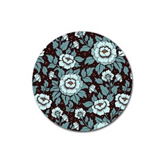 Vintage Floral Pattern Blue Damask Pattern Blue Vintage Magnet 3  (round) by uniart180623