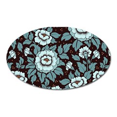 Vintage Floral Pattern Blue Damask Pattern Blue Vintage Oval Magnet by uniart180623