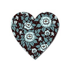 Vintage Floral Pattern Blue Damask Pattern Blue Vintage Heart Magnet by uniart180623