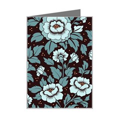 Vintage Floral Pattern Blue Damask Pattern Blue Vintage Mini Greeting Card by uniart180623