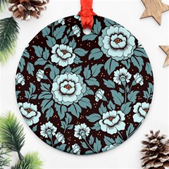 Vintage Floral Pattern Blue Damask Pattern Blue Vintage Round Ornament (two Sides)