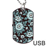 Vintage Floral Pattern Blue Damask Pattern Blue Vintage Dog Tag USB Flash (One Side) Front