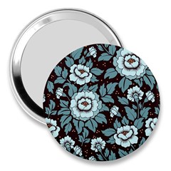 Vintage Floral Pattern Blue Damask Pattern Blue Vintage 3  Handbag Mirrors by uniart180623