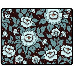 Vintage Floral Pattern Blue Damask Pattern Blue Vintage Two Sides Fleece Blanket (medium) by uniart180623