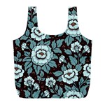 Vintage Floral Pattern Blue Damask Pattern Blue Vintage Full Print Recycle Bag (L) Front