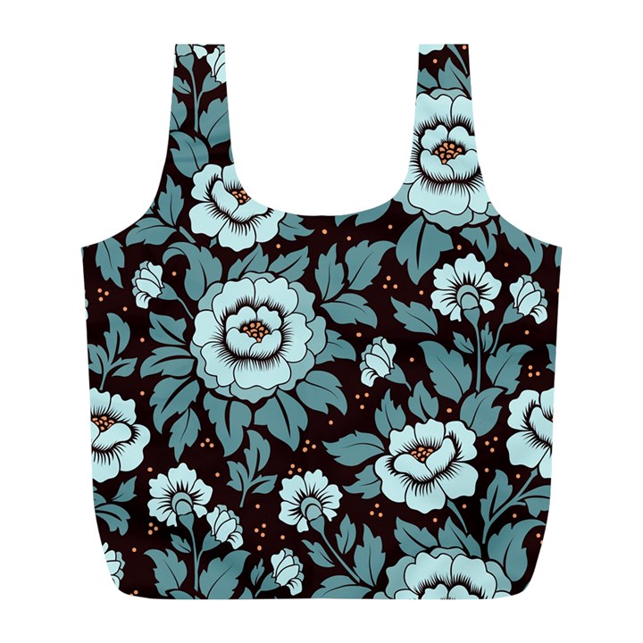 Vintage Floral Pattern Blue Damask Pattern Blue Vintage Full Print Recycle Bag (L)