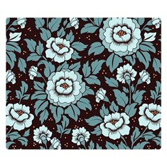 Vintage Floral Pattern Blue Damask Pattern Blue Vintage Two Sides Premium Plush Fleece Blanket (small) by uniart180623