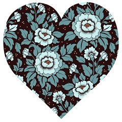 Vintage Floral Pattern Blue Damask Pattern Blue Vintage Wooden Puzzle Heart by uniart180623