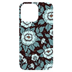 Vintage Floral Pattern Blue Damask Pattern Blue Vintage Iphone 14 Pro Max Black Uv Print Case by uniart180623