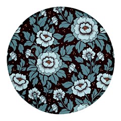 Vintage Floral Pattern Blue Damask Pattern Blue Vintage Round Glass Fridge Magnet (4 Pack) by uniart180623