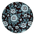 Vintage Floral Pattern Blue Damask Pattern Blue Vintage Round Glass Fridge Magnet (4 pack) Front