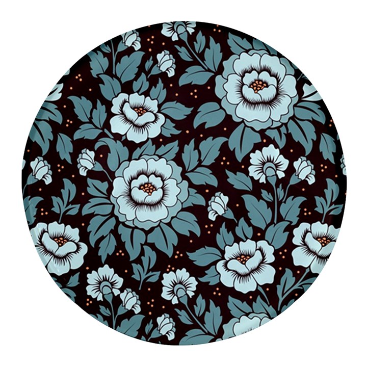 Vintage Floral Pattern Blue Damask Pattern Blue Vintage Round Glass Fridge Magnet (4 pack)