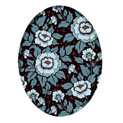 Vintage Floral Pattern Blue Damask Pattern Blue Vintage Oval Glass Fridge Magnet (4 Pack) by uniart180623