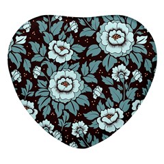 Vintage Floral Pattern Blue Damask Pattern Blue Vintage Heart Glass Fridge Magnet (4 Pack) by uniart180623