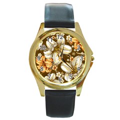 Flowers Pattern Floral Patterns Decorative Art Round Gold Metal Watch by uniart180623