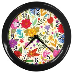 Colorful Flowers Pattern Abstract Patterns Floral Patterns Wall Clock (black) by uniart180623