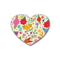 Colorful Flowers Pattern Abstract Patterns Floral Patterns Rubber Heart Coaster (4 Pack) by uniart180623