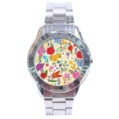 Colorful Flowers Pattern Abstract Patterns Floral Patterns Stainless Steel Analogue Watch by uniart180623