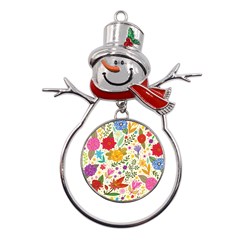 Colorful Flowers Pattern Abstract Patterns Floral Patterns Metal Snowman Ornament by uniart180623