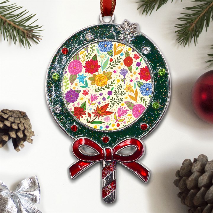 Colorful Flowers Pattern Abstract Patterns Floral Patterns Metal X Mas Lollipop with Crystal Ornament