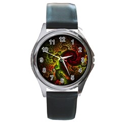 Green And Red Lights Wallpaper Fractal Digital Art Artwork Round Metal Watch by uniart180623