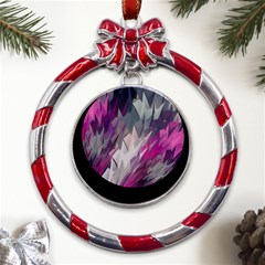 Colorful Artistic Pattern Design Metal Red Ribbon Round Ornament by uniart180623