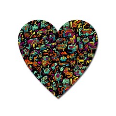 Cartoon Monster Pattern Abstract Background Heart Magnet