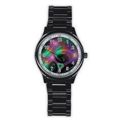 Circle Art 3d Artwork Graphics Vortex Colorful Digital Art Stainless Steel Round Watch by uniart180623