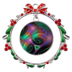 Circle Art 3d Artwork Graphics Vortex Colorful Digital Art Metal X mas Wreath Ribbon Ornament by uniart180623