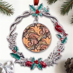 Colorful Paisley Background Artwork Paisley Patterns Metal X mas Wreath Holly Leaf Ornament