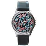 Leaves Leaf Pattern Patterns Colorfu Round Metal Watch Front