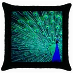 Green And Blue Peafowl Peacock Animal Color Brightly Colored Throw Pillow Case (Black) Front