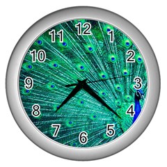 Green And Blue Peafowl Peacock Animal Color Brightly Colored Wall Clock (silver) by uniart180623