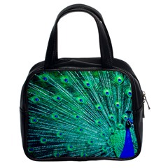 Green And Blue Peafowl Peacock Animal Color Brightly Colored Classic Handbag (Two Sides)