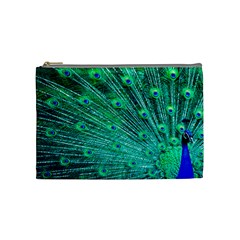 Green And Blue Peafowl Peacock Animal Color Brightly Colored Cosmetic Bag (Medium)