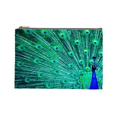 Green And Blue Peafowl Peacock Animal Color Brightly Colored Cosmetic Bag (Large)