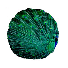 Green And Blue Peafowl Peacock Animal Color Brightly Colored Standard 15  Premium Round Cushions by uniart180623