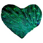 Green And Blue Peafowl Peacock Animal Color Brightly Colored Large 19  Premium Heart Shape Cushions Front