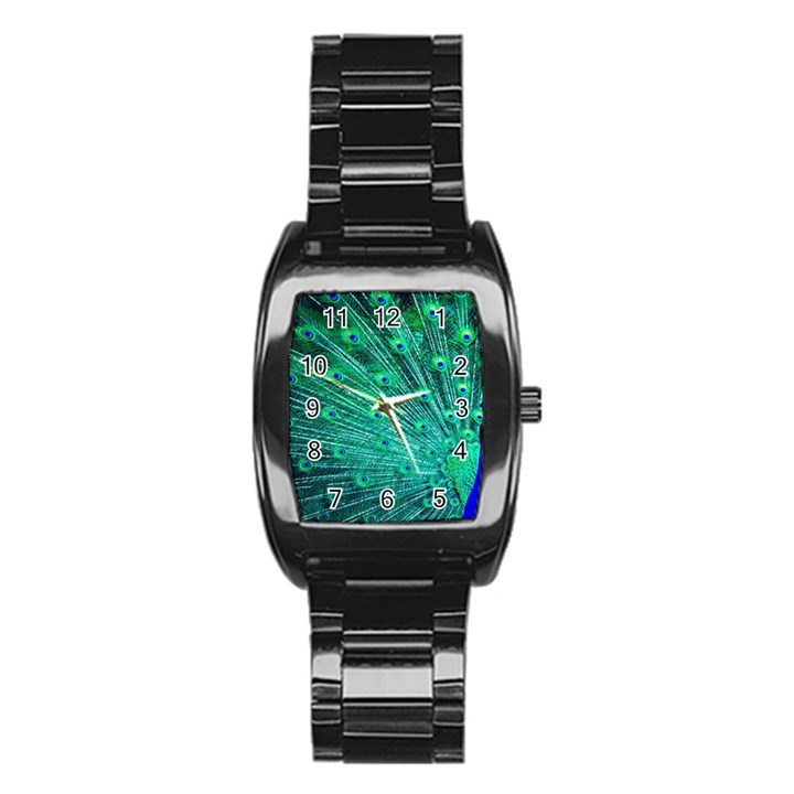 Green And Blue Peafowl Peacock Animal Color Brightly Colored Stainless Steel Barrel Watch