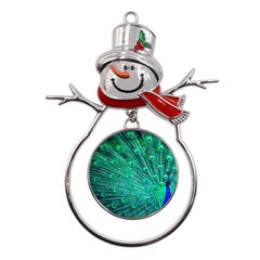 Green And Blue Peafowl Peacock Animal Color Brightly Colored Metal Snowman Ornament by uniart180623