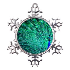 Green And Blue Peafowl Peacock Animal Color Brightly Colored Metal Large Snowflake Ornament by uniart180623