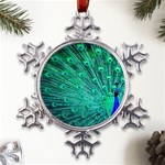 Green And Blue Peafowl Peacock Animal Color Brightly Colored Metal Large Snowflake Ornament Front