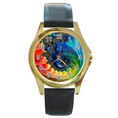 Colorful Digital Art Fractal Design Round Gold Metal Watch by uniart180623