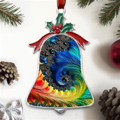 Colorful Digital Art Fractal Design Metal Holly Leaf Bell Ornament