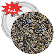 Brown Vintage Background Vintage Floral Pattern Brown 3  Buttons (100 Pack)  by uniart180623